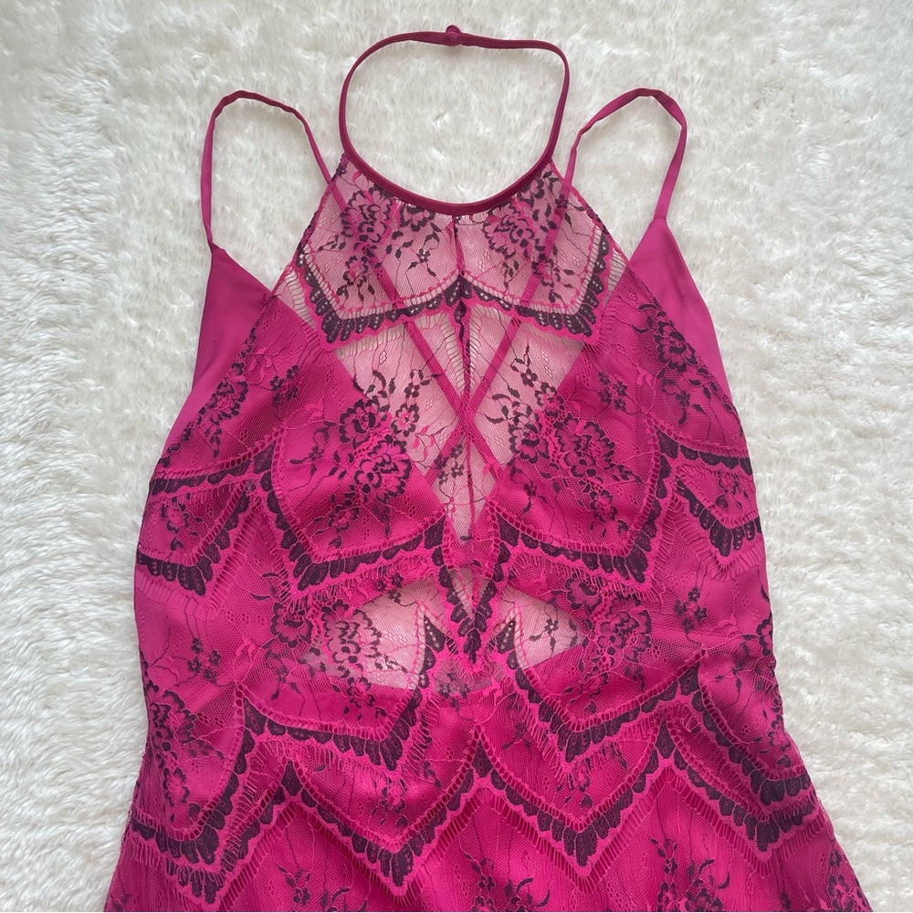 Free People Nothing like this black raspberry lace overlay open back mini dress - Picture 4 of 10